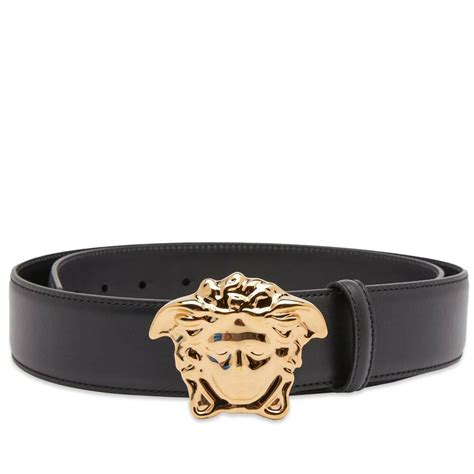 Versace Men's Gold Medusa Buckle Leather Belt 